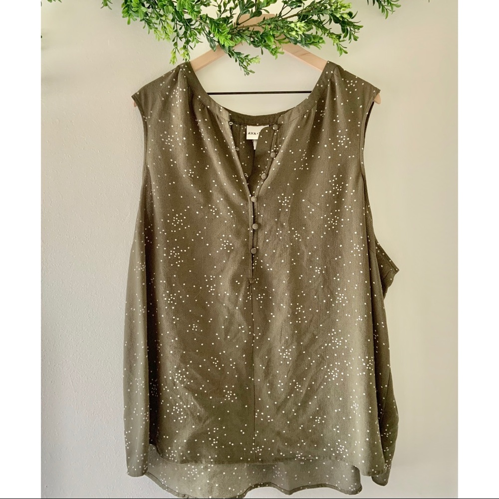 Ava & Viv Sleeveless Green Dot Blouse Size 3X